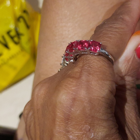 GENUINE STERLING SILVER LAB PADPARASIA 5 STONE ANNIVERSARY RING SIZE 7 - Picture 2 of 6